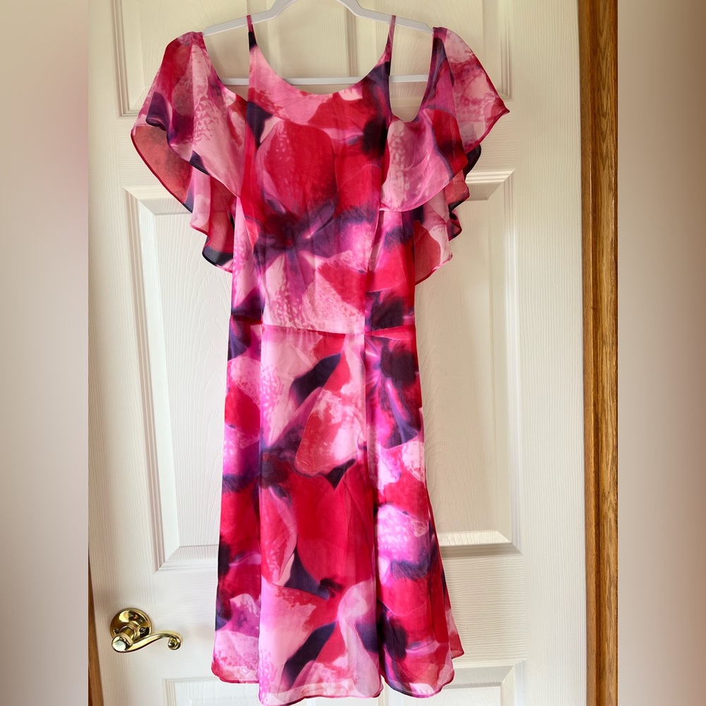 Halston floral dress with cold shoulder